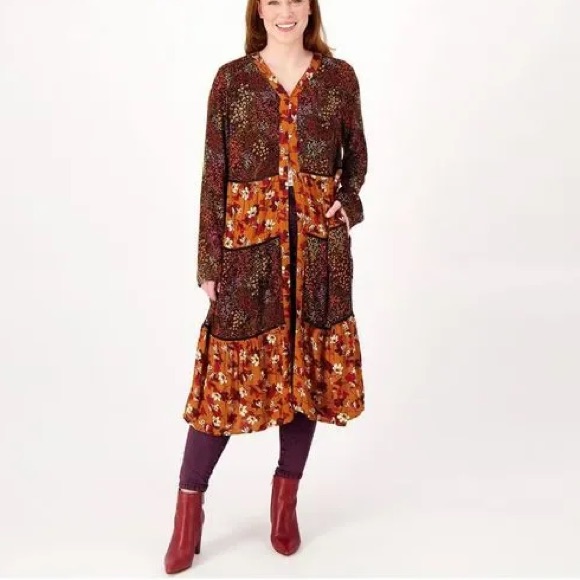 Qvc Logo By Lori Goldstein Limited Edition Mixed Orange Duster Size Medium